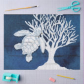 ビーチ海シータートルコーラルネイビーブルーホワイトウッド 薄葉紙 (クラフト)