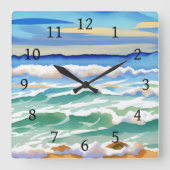 ビーチ海シーデザイン300ブルーグリーン スクエア壁時計 (正面)