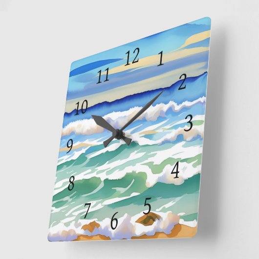 ビーチ海シーデザイン300ブルーグリーン スクエア壁時計 (傾斜)