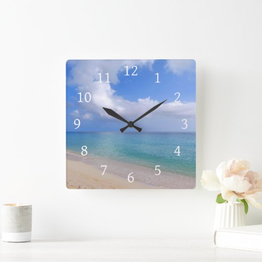 ビーチ海シーフォト200 スクエア壁時計 (ホーム)