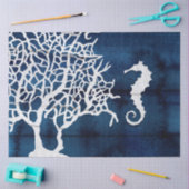 ビーチ海シーホースコーラルネイビーブルーホワイトウッド 薄葉紙 (クラフト)