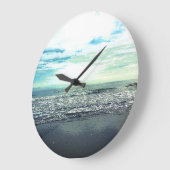 ビーチ海シー抽象芸術ブルーグレーグリーン芸術的 ラージ壁時計 (傾斜)
