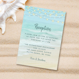 ビーチ海ストリングライトウェディングレセプション エンクロージャーカード