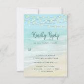 ビーチ海ストリングラ結婚イトとメニューRSVP 出欠カード (正面)