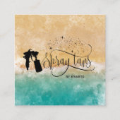 ビーチ海スプレーtanスクリプト滴下グリッター金ゴールド スクエア名刺 (正面)