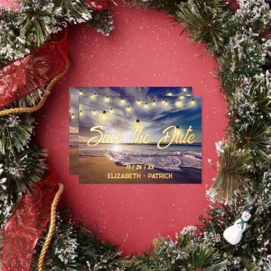 ビーチ海テーマ日付の保存 箔招待状 (インサイチュ)