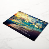 ビーチ海テーマ日付の保存 箔招待状 (回転した状態)