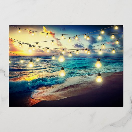 ビーチ海テーマ日付の保存 箔招待状 (裏面)