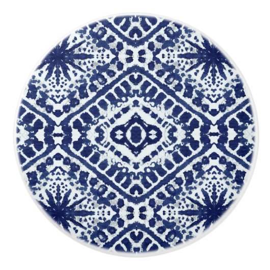 ビーチ海ネイビーブルーホワイト素朴スターシボリ セラミックノブ (正面)