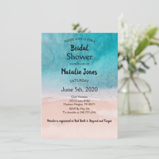 ビーチ海ブルーシーサイドウェディングシャワー 招待状 (スタンド正面)