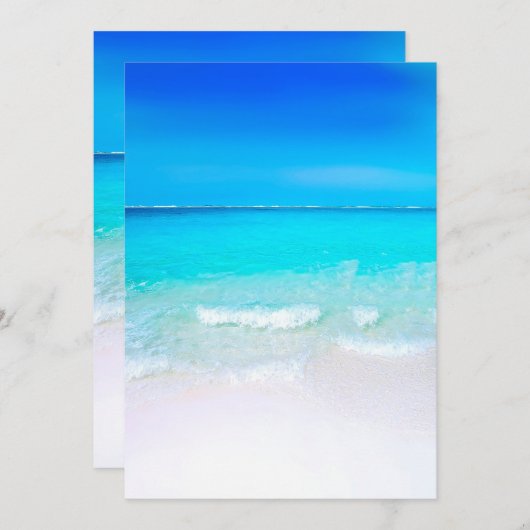 ビーチ海ブルートロピカルデスティネーションウェディング 招待状 (正面/裏面)