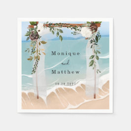 ビーチ海ホワイトキャノピーモダンフローラ結婚ズ スタンダードカクテルナプキン