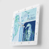 ビーチ海モダンジオメトリックホエールタートルシーホース スクエア壁時計 (傾斜)