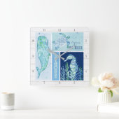 ビーチ海モダンジオメトリックホエールタートルシーホース スクエア壁時計 (ホーム)