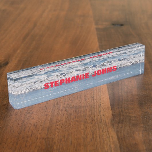 ビーチ海モノグラムの波名Red Blue デスクネームプレート (側面)