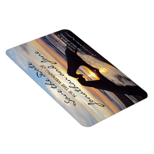 ビーチ海ラブハート結婚式日付を保存 マグネット (右側)