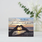 ビーチ海ラブハート結婚式日付を保存 案内ポストカード (スタンド正面)