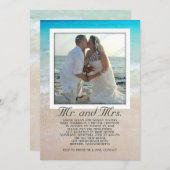 ビーチ海写真の結婚告知 招待状 (正面/裏面)