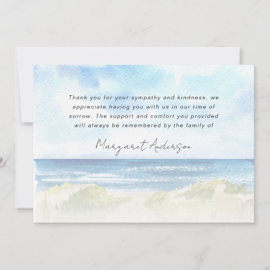ビーチ海写真葬儀悔やみや弔慰ありがとう カード (裏面)