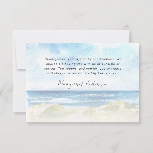 ビーチ海写真葬儀悔やみや弔慰ありがとう サンキューカード (裏面)