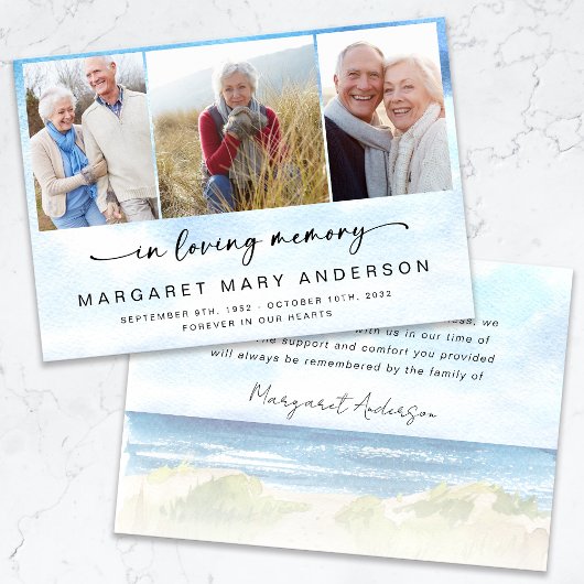 ビーチ海写真葬儀悔やみや弔慰ありがとう サンキューカード