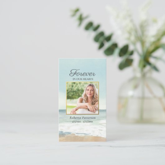 ビーチ海写真葬儀記念祈りの言葉カード 名刺 (スタンド正面)