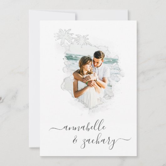 ~*ビーチ海写真+ RSVP + QR AR6 結婚s 招待状 (正面)