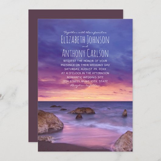 ビーチ海宛先サンセット結婚ズ 招待状 (正面/裏面)