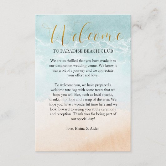 ビーチ海岸線着地結婚式へようこそ エンクロージャーカード (正面)