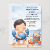 ビーチ海水キャッチ海軍ブルーカニ赤ちゃんシャワー 招待状 (正面)