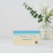 ビーチ海沿岸QRコードブルーモダン 名刺 (スタンド正面)