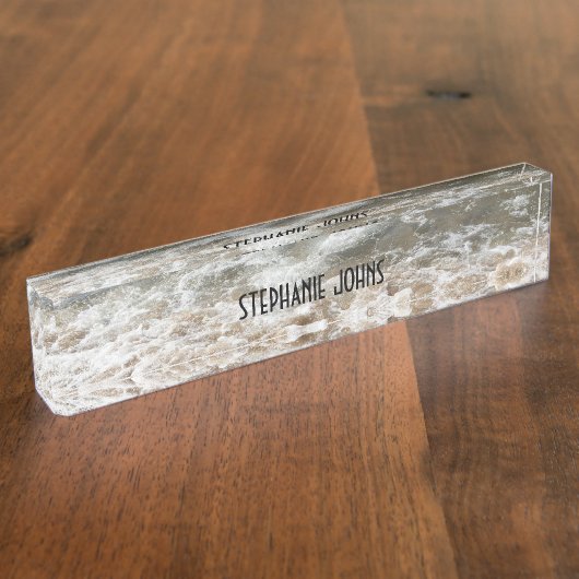 ビーチ海波モノグラム名前をカスタムする水写真 デスクネームプレート (側面)