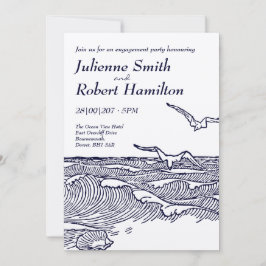 ビーチ海波婚約パーティ 素朴 招待状