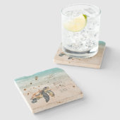 ビーチ海波海カメ ストーンコースター (横)