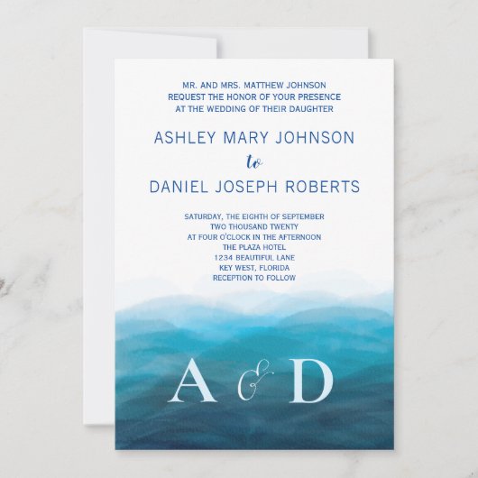 ビーチ海波結婚式招待状、ターコイズ 招待状 (正面)