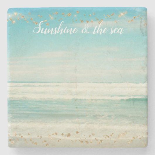 ビーチ海波金ゴールド紙吹雪 ストーンコースター (正面)