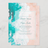 ビーチ海熱帯ティール（緑がかった色）ブライダルシャワー 招待状 (正面/裏面)