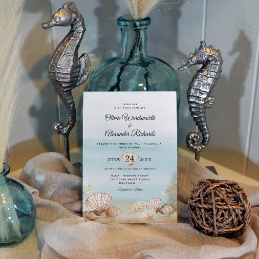 ビーチ海熱帯水結婚色 招待状