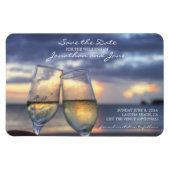 ビーチ海結婚のシャンパングラス日付を保存 マグネット (横)
