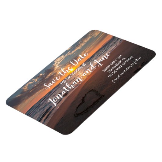 ビーチ海結婚のハートデラックス日付を保存 マグネット (左側)