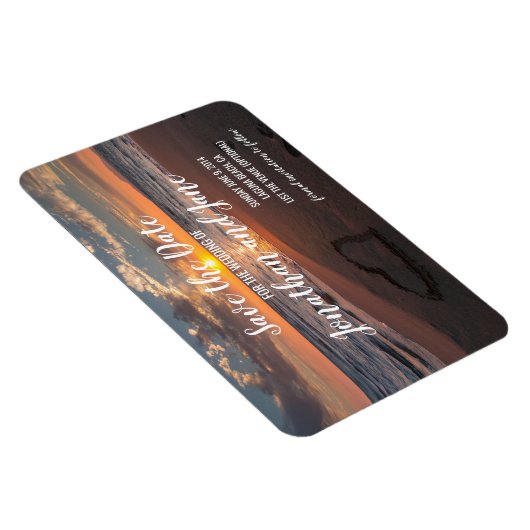 ビーチ海結婚のハートデラックス日付を保存 マグネット (右側)