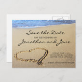 ビーチ海結婚式の日付の保存 案内ポストカード (正面/裏面)