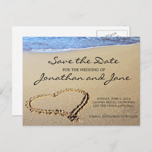 ビーチ海結婚式の日付の保存 案内ポストカード (正面/裏面)