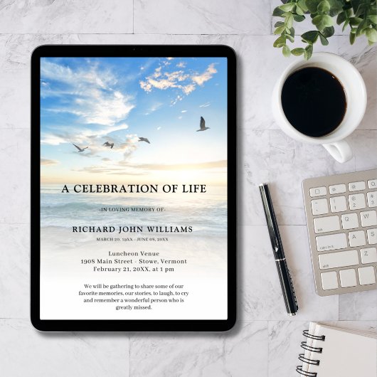 ビーチ海自然お祝いの生活葬儀 招待状