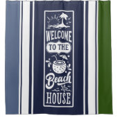 ビーチ海軍ホワイトモスグリーンへようこそ シャワーカーテン (正面)