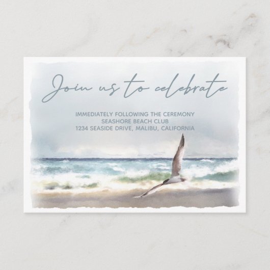 ビーチ海鳥の水色の結婚披露宴 エンクロージャーカード (正面)