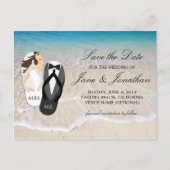 ビーチ海「ミスター・アンド・ミセス」 結婚式の日付の保存 案内ポストカード (正面)