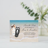 ビーチ海「ミスター・アンド・ミセス」 結婚式の日付の保存 案内ポストカード (スタンド正面)