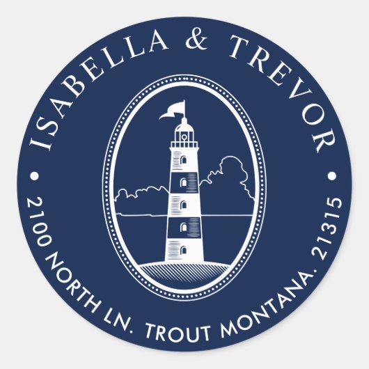 ビーチ灯台 |テーマ航海の差出人住所 ラウンドシール (正面)