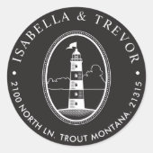 ビーチ灯台 |航海のテーマ黒 ラウンドシール (正面)